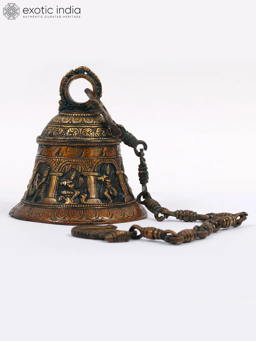 Brass Krishna Temple Hanging Bell for Home Pooja