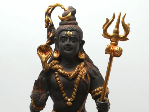 18" Lord Shiva in Black Gold | Brass | Handmade | Made In India