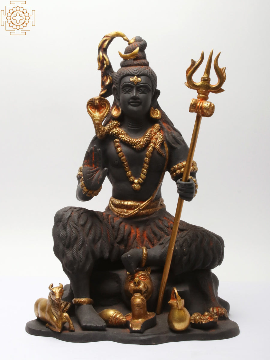 18" Lord Shiva Black Gold Brass Statue Handmade