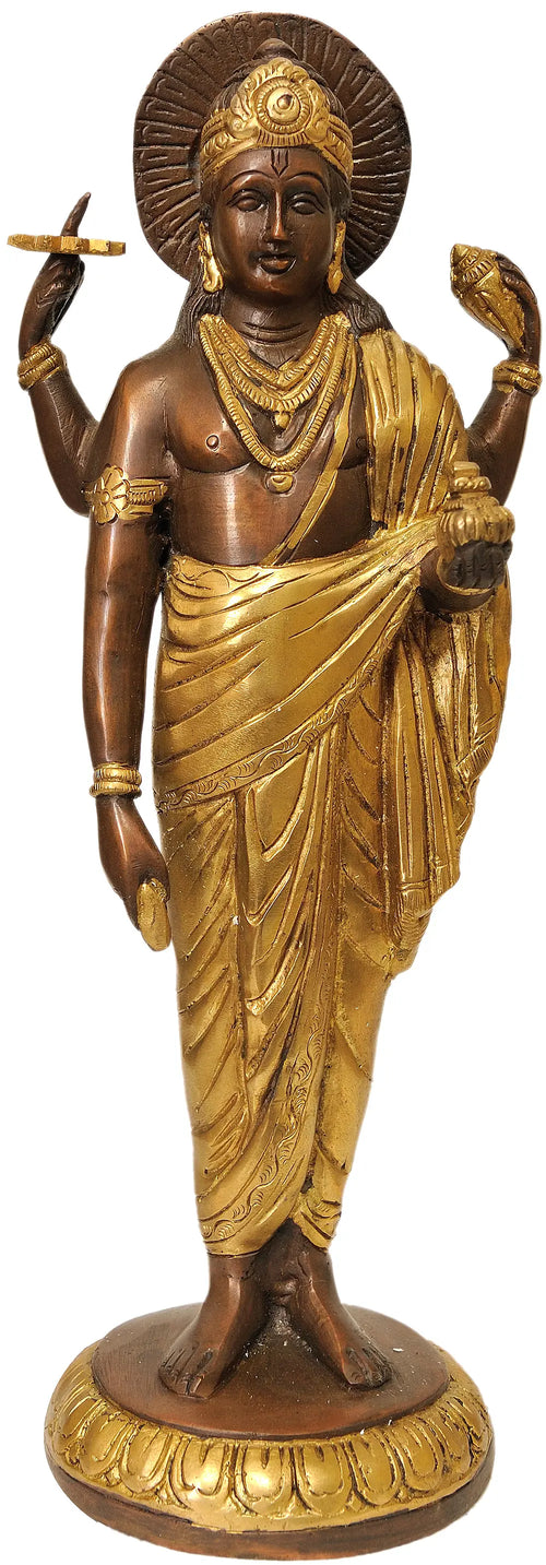 12" Dhanvantari Brass Statue for Pooja Handmade