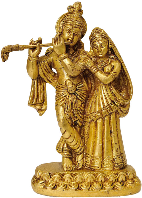 5" Radha Krishna Handmade Brass Statue for Pooja
