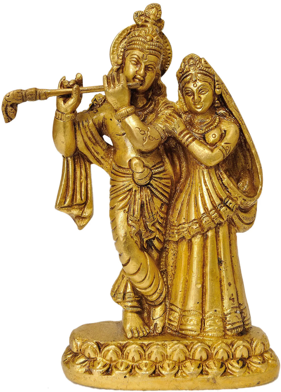 5" Radha Krishna Handmade Brass Statue for Pooja