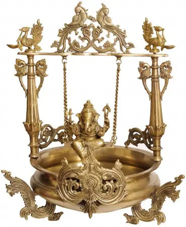 27" Large Swing Ganesha Brass Urli Handmade