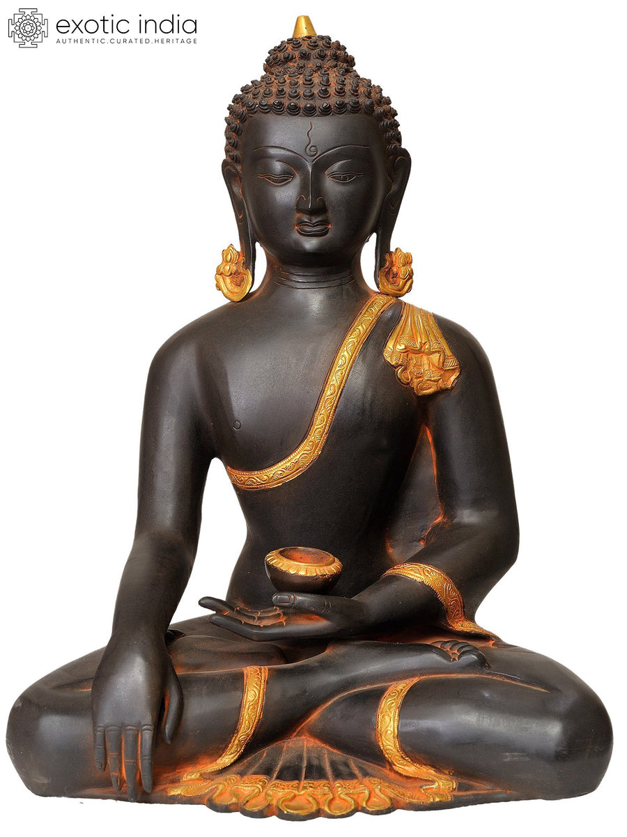19" Handmade Buddha Bhumisparsha Mudra Brass Statue