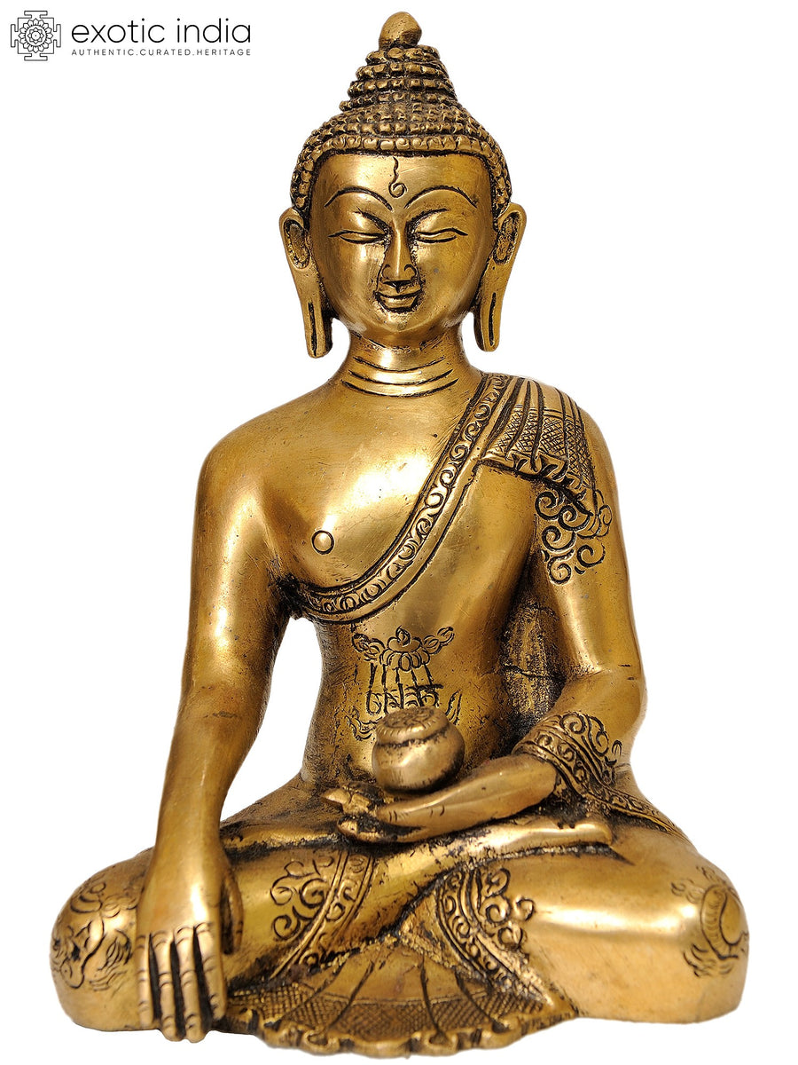 8" Buddha Bhumisparsha Mudra Handmade Brass Statue