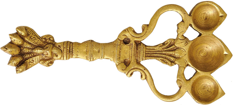 7" Handmade Brass Serpent Puja Diya with Three Wicks