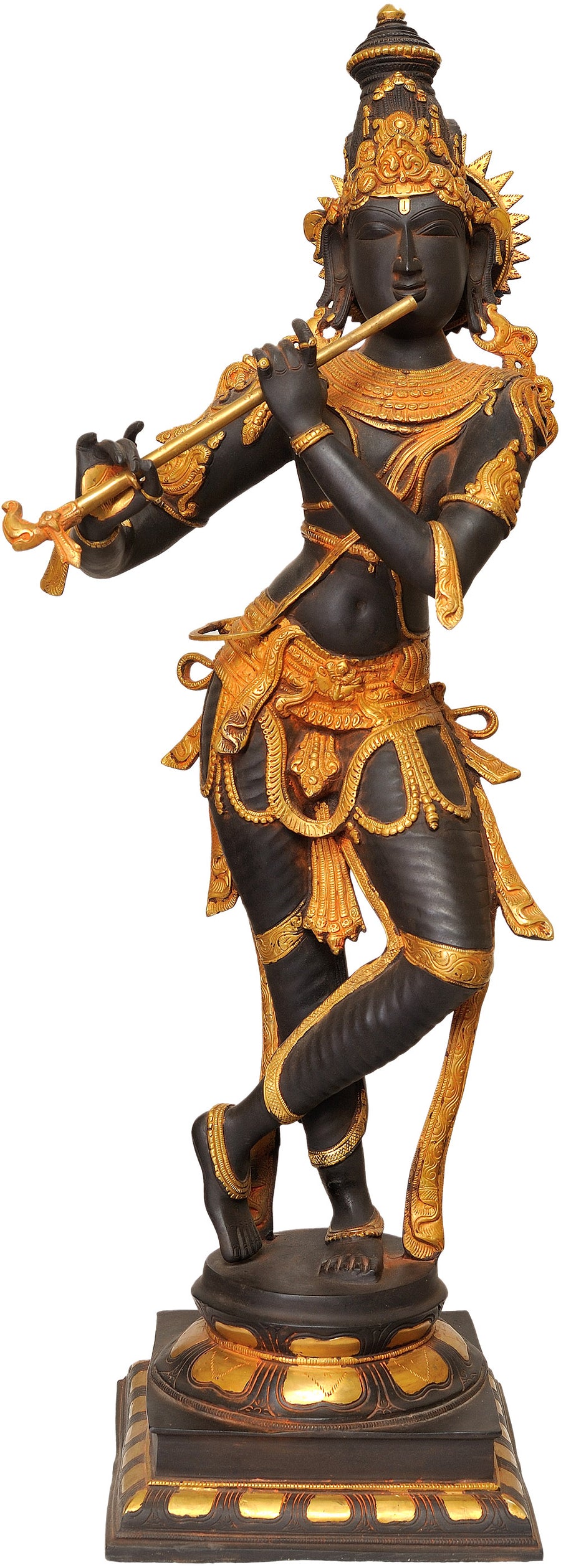 Handmade Shyam-Sundar Playing Flute Brass Statue