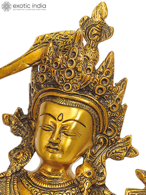 14" Manjushri - Bodhisattva of Transcendent Wisdom In Brass | Handmade | Made In India