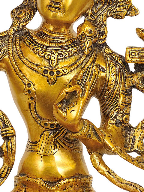 14" Manjushri - Bodhisattva of Transcendent Wisdom In Brass | Handmade | Made In India