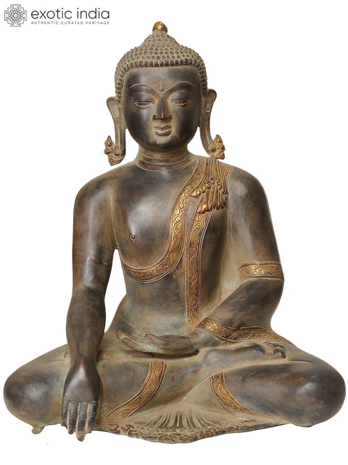 15" Handmade Brass Buddha Bhumisparsha Mudra Statue