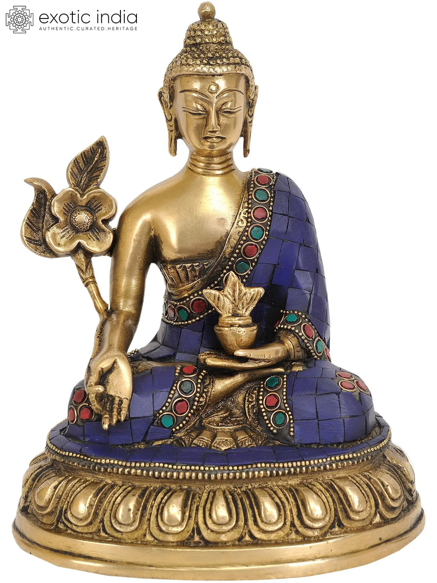 8" Handmade Tibetan Buddhist Medicine Buddha Brass Statue
