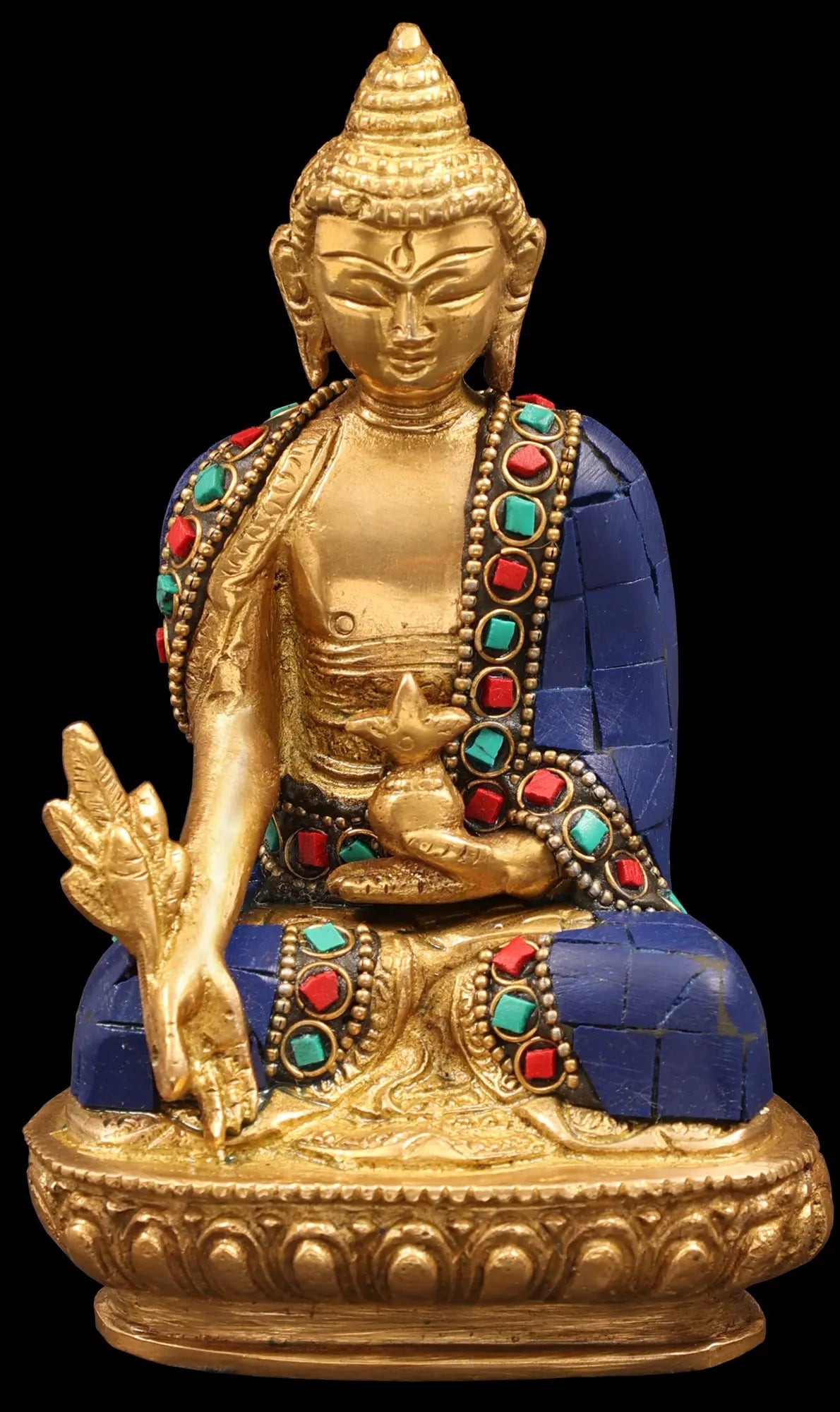 5" Blue-Robed Bhaishajyaguru Buddha Brass Idol | Handmade | Made in India