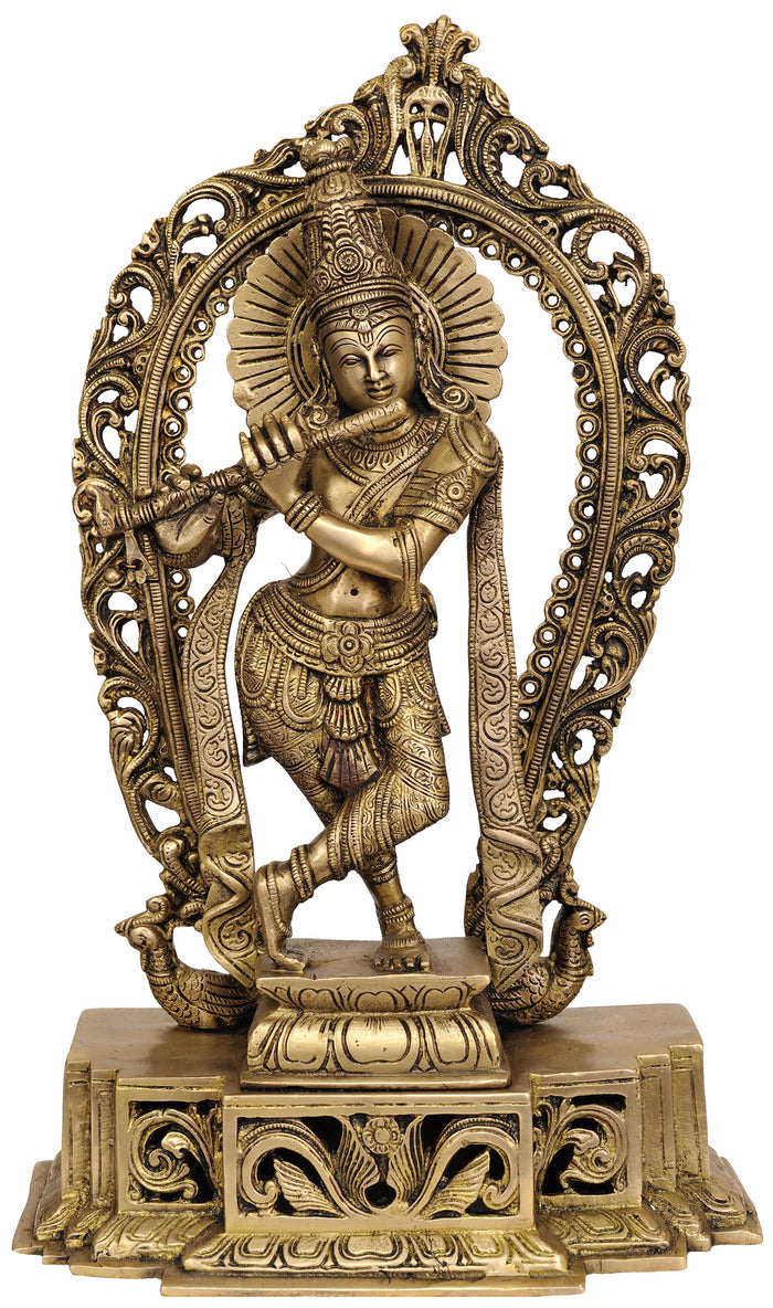 16" Handmade Shri Krishna Brass Statue for Pooja