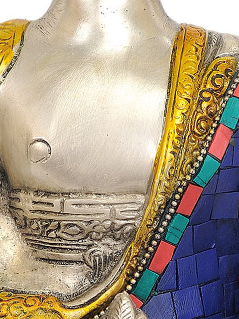 11" Tibetan Buddhist Deity Lapis Buddha of Healing (Medicine Buddha) In Brass | Handmade | Made In India