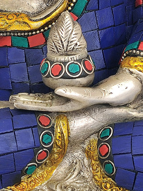 11" Tibetan Buddhist Deity Lapis Buddha of Healing (Medicine Buddha) In Brass | Handmade | Made In India
