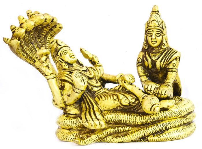 4" Shesh Shayi Vishnu (Small Statue) In Brass | Handmade | Made In India