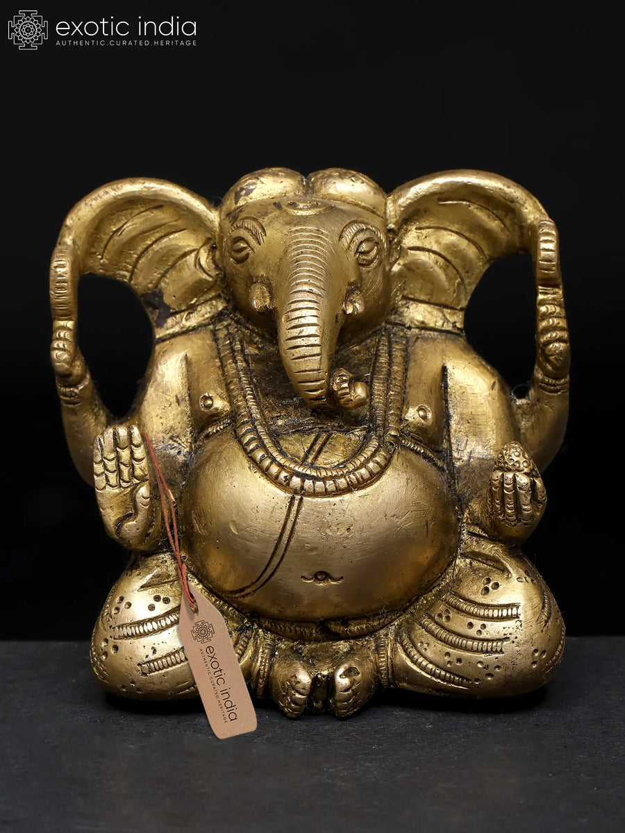 3" Handmade Lord Ganesha Brass Statue for Home Pooja