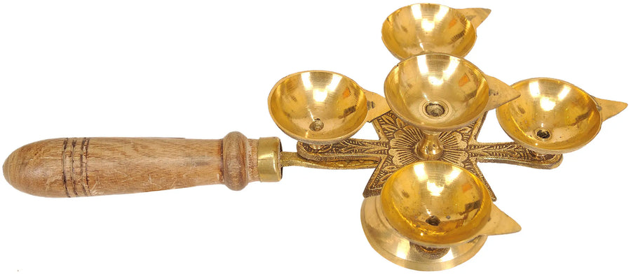 3" Five Wicks Brass Puja Lamp Handmade