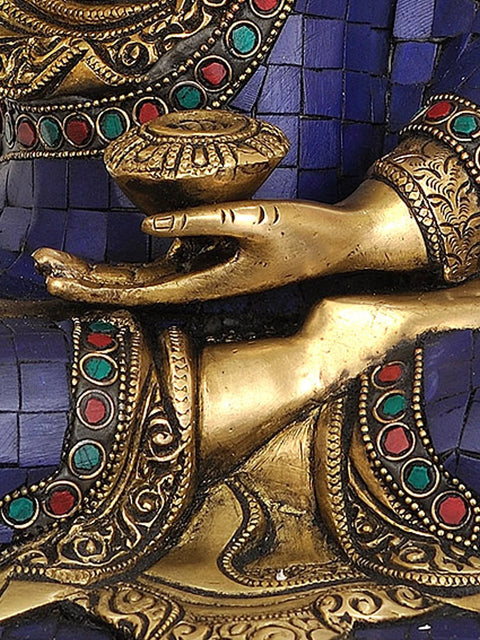 16" Tibetan Buddhist Deity Lapis Buddha of Healing (Medicine Buddha) In Brass | Handmade | Made In India