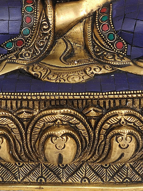 16" Tibetan Buddhist Deity Lapis Buddha of Healing (Medicine Buddha) In Brass | Handmade | Made In India