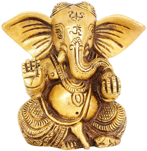 4" Handmade Lord Ganesha Brass Statue with Large Ears
