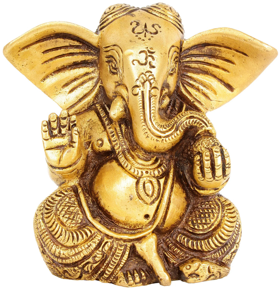4" Handmade Lord Ganesha Brass Statue with Large Ears