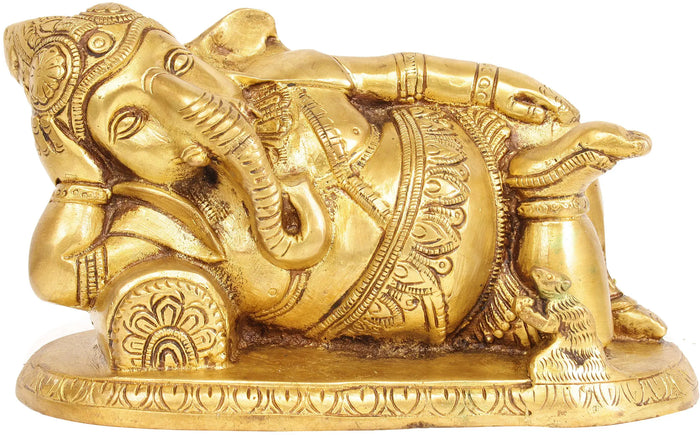4" Relaxing Ganesha In Brass | Handmade | Made In India