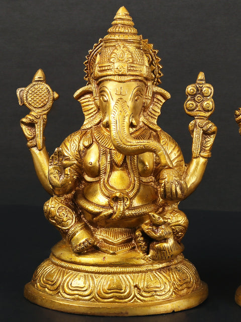8" Pair of Lakshmi and Ganesha In Brass | Handmade | Made In India