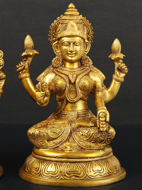 8" Pair of Lakshmi and Ganesha In Brass | Handmade | Made In India