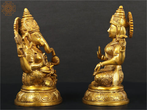 8" Pair of Lakshmi and Ganesha In Brass | Handmade | Made In India