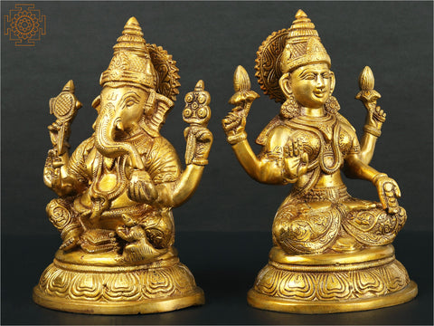 8" Pair of Lakshmi and Ganesha In Brass | Handmade | Made In India
