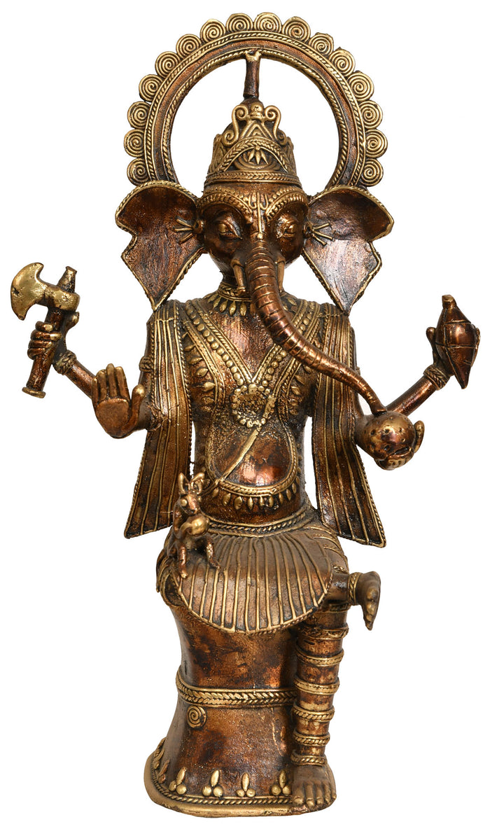 13" Handmade Lord Ganesha Brass Idol Tribal Statue