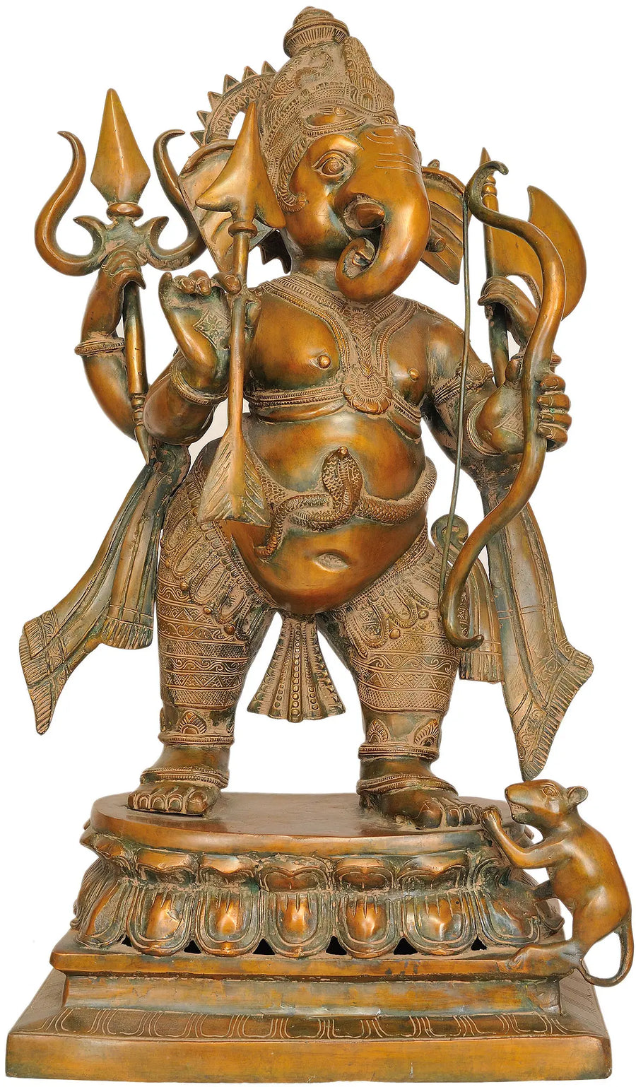 28" Yuddha-Ganapati Brass Statue - Warrior Ganesha Idol
