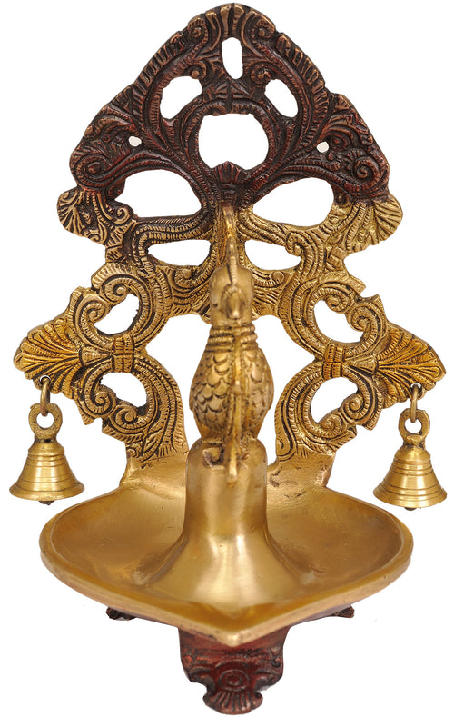 8" Handmade Peacock Brass Lamp with Bells
