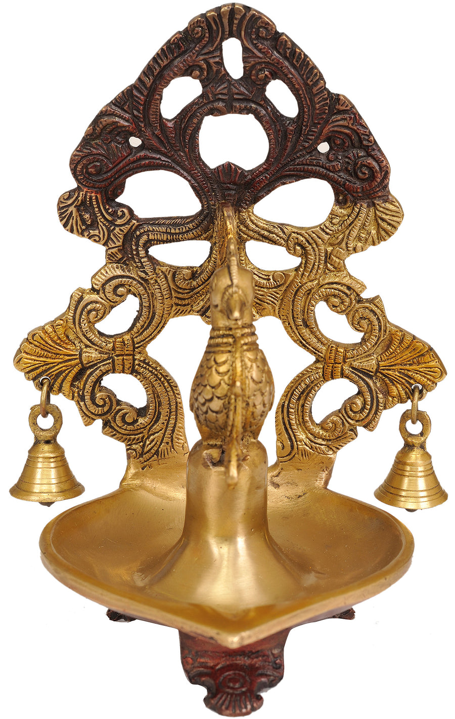8" Handmade Peacock Brass Lamp with Bells