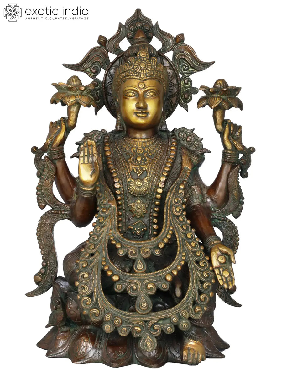 16" Handmade Goddess Lakshmi Brass Idol for Pooja