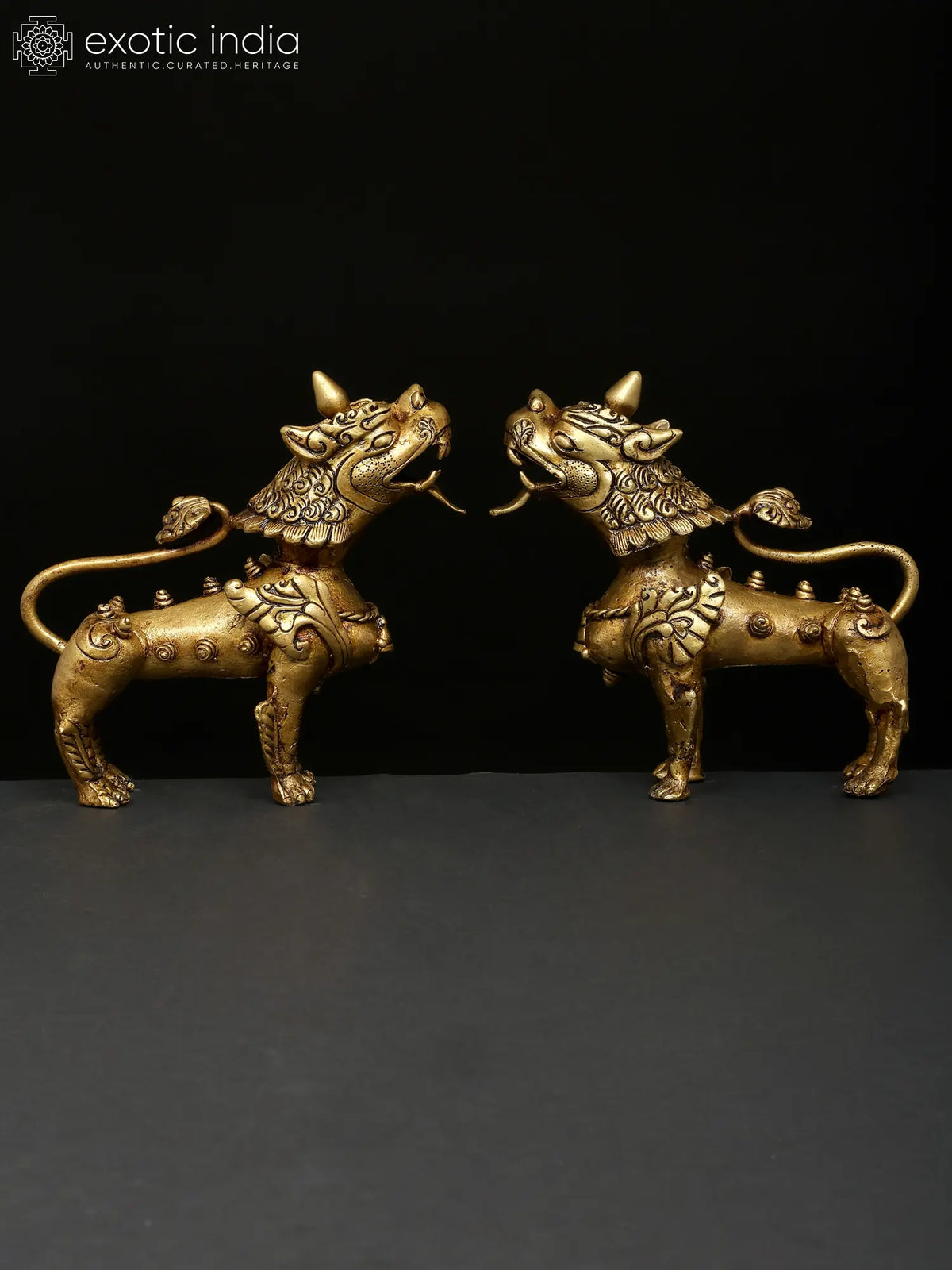 Tibetan Buddhist Pair of Snow Lions
