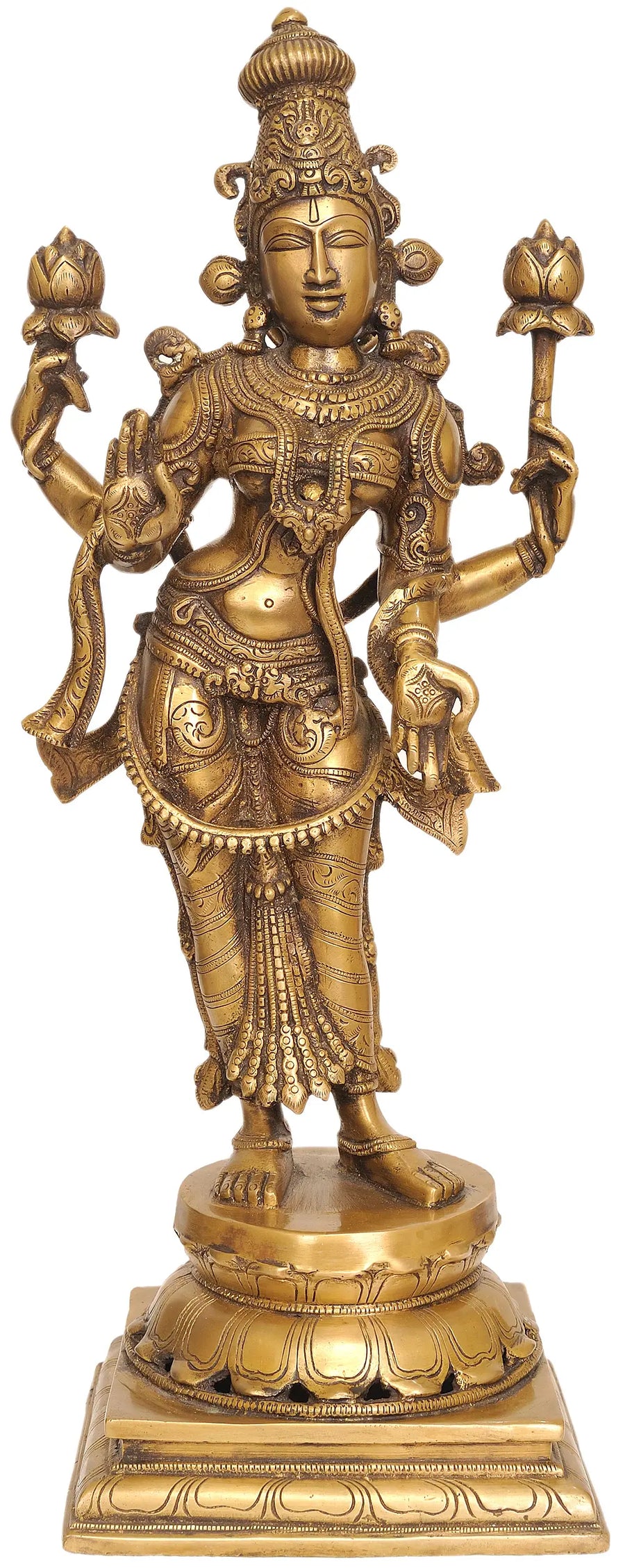 19" Standing Goddess Lakshmi Brass Statue Handmade