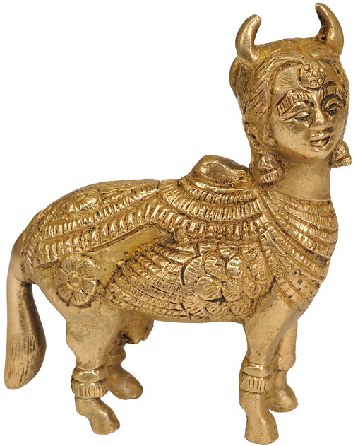 4" Kamadhenu Divine Cow Brass Statue Handmade