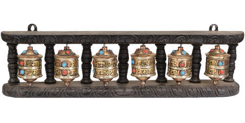 Set of Six Brass Prayer Wheels for Pooja