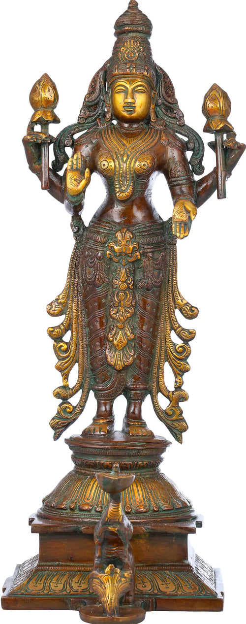 14" Standing Goddess Lakshmi Handmade Brass Statue