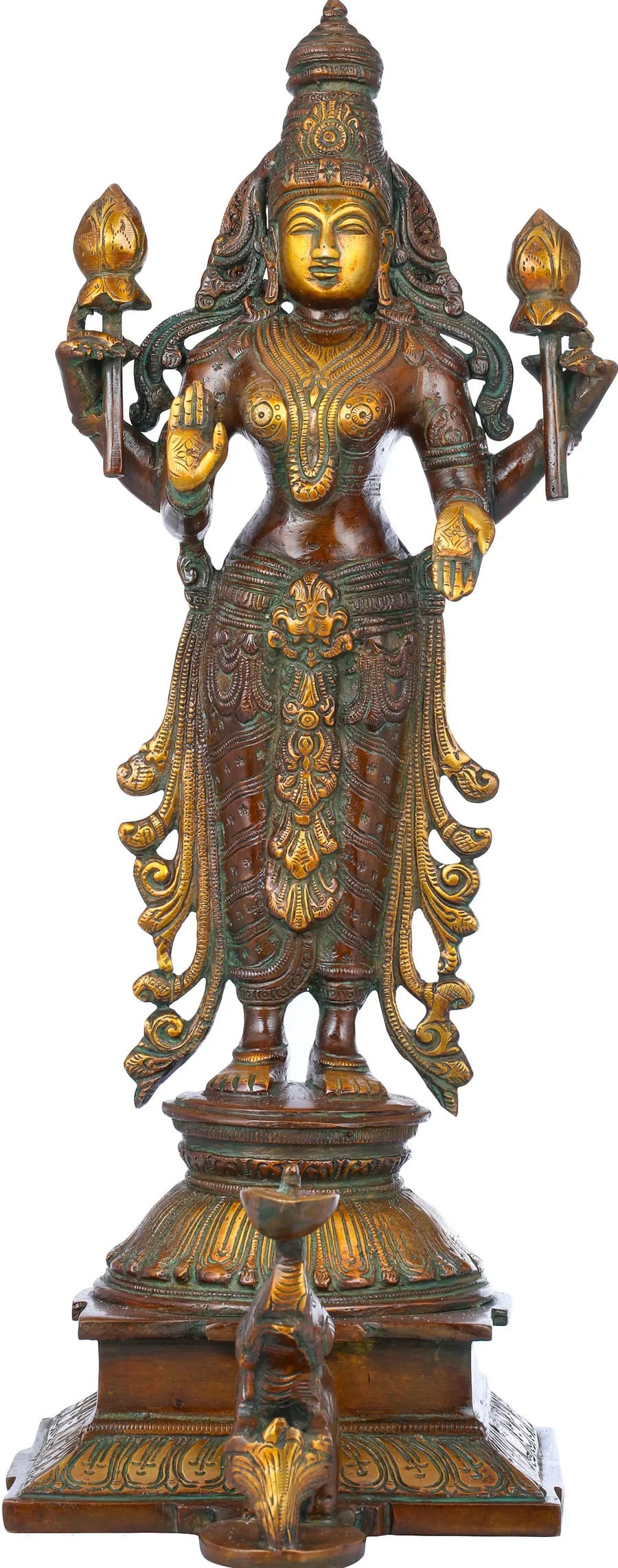 14" Standing Goddess Lakshmi Handmade Brass Statue