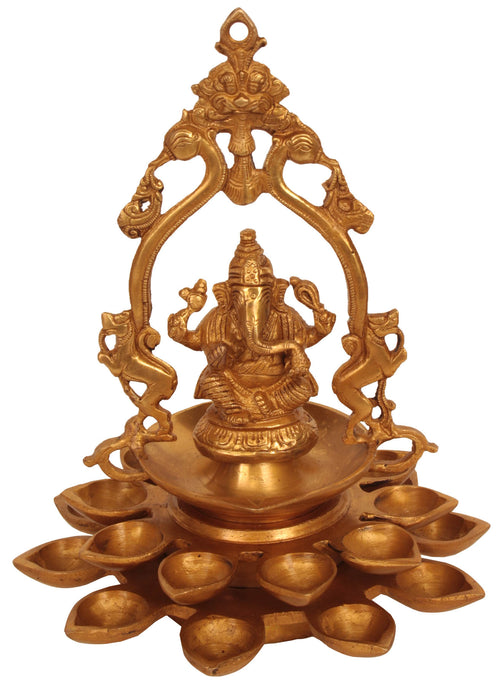 12" Handmade Ganesha Brass Lamp for Home Decor