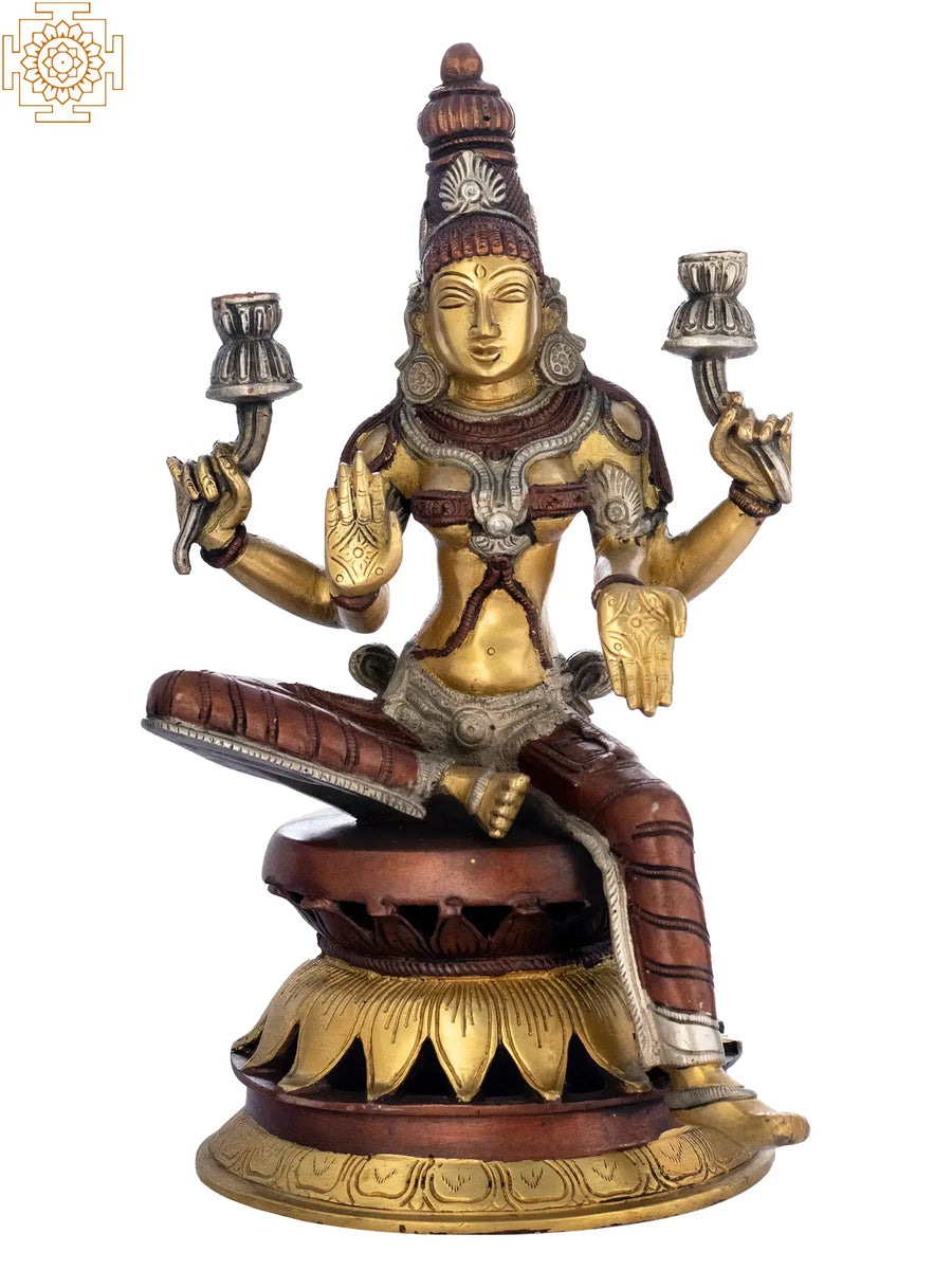 12" Brass Goddess Lakshmi Idol Handmade for Pooja
