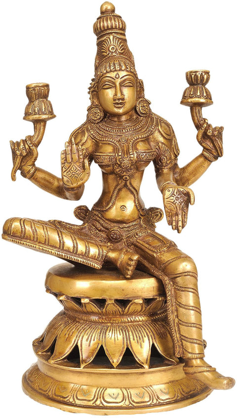 12" Brass Goddess Lakshmi Idol as Visualized in Atharva Veda | Handmade | Made in India