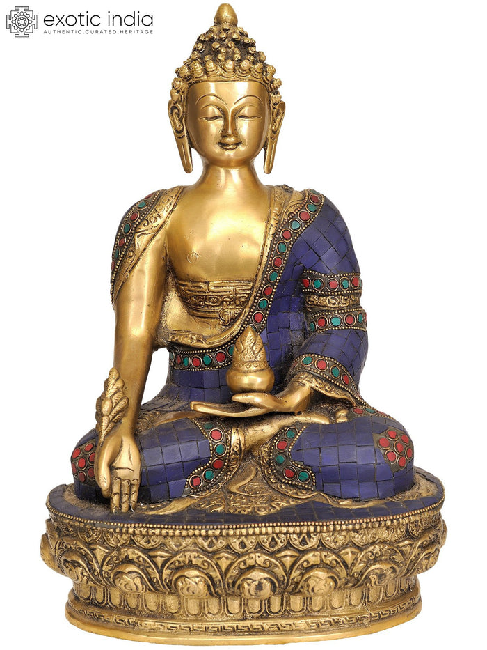 13" Brass Lapis Buddha of Healing Statue Handmade