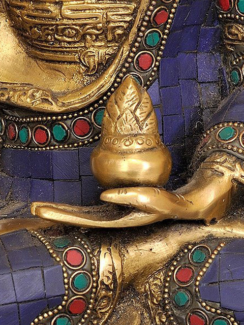 13" Lapis Buddha of Healing (Tibetan Buddhist Medicine Buddha) In Brass | Handmade | Made In India