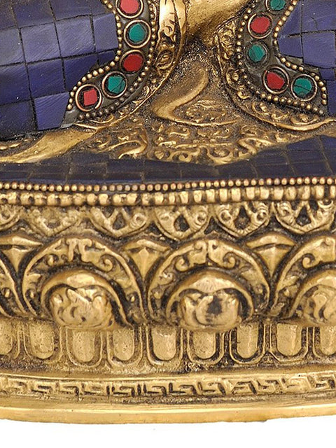 13" Lapis Buddha of Healing (Tibetan Buddhist Medicine Buddha) In Brass | Handmade | Made In India