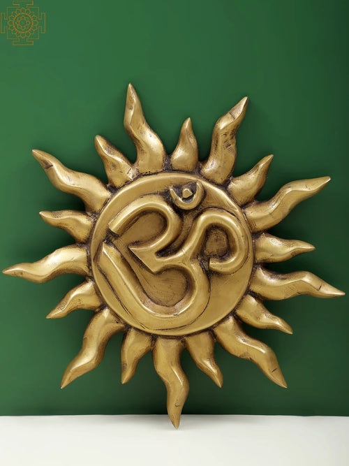 12" Om on Surya Brass Wall Hanging Statue for Pooja