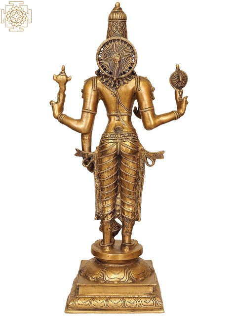 29" Large Size Four-Armed Standing Vishnu In Brass | Handmade | Made In India